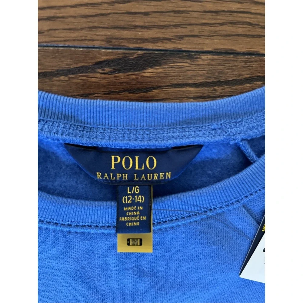 Ralph Lauren POLO BEAR Logo Fleece Long Sleeve Sweater Dress Girl L 12/14 Ruffle